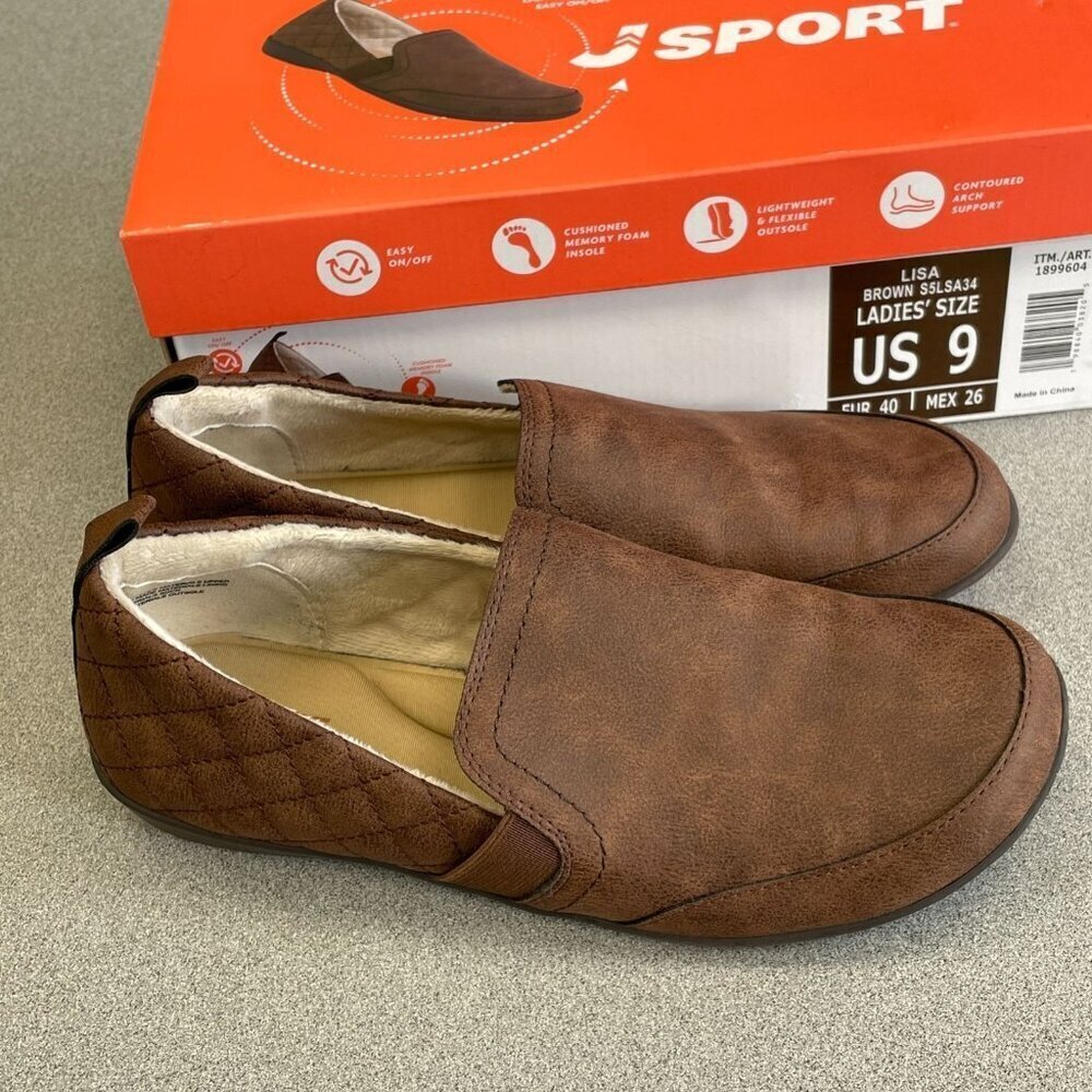 J Sport Women's Size 9M Lisa Slip-On Shoes Brown Faux Fur & Memory Foam